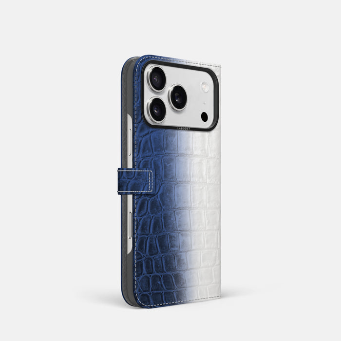 Folio Case with Clasp For iPhone 17 Pro In Himalayan Crocodile -1 | Navy-Blue-Black