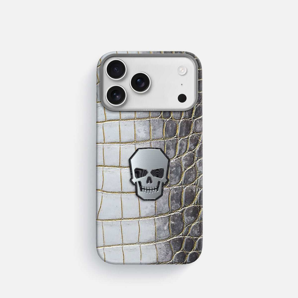 Classic Case With Titanium Skull For iPhone 18 Pro In Himalayan Crocodile -1 | Gold-Steel