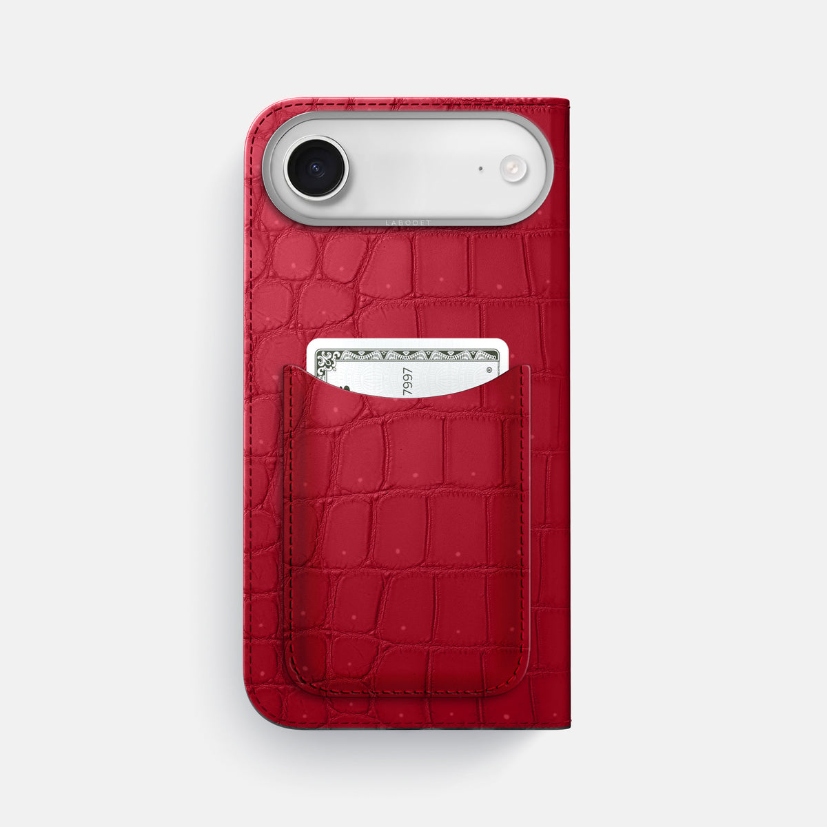 Folio Case with Card For iPhone 17 Air In Porosus Crocodile -3 | Burgundy-Steel