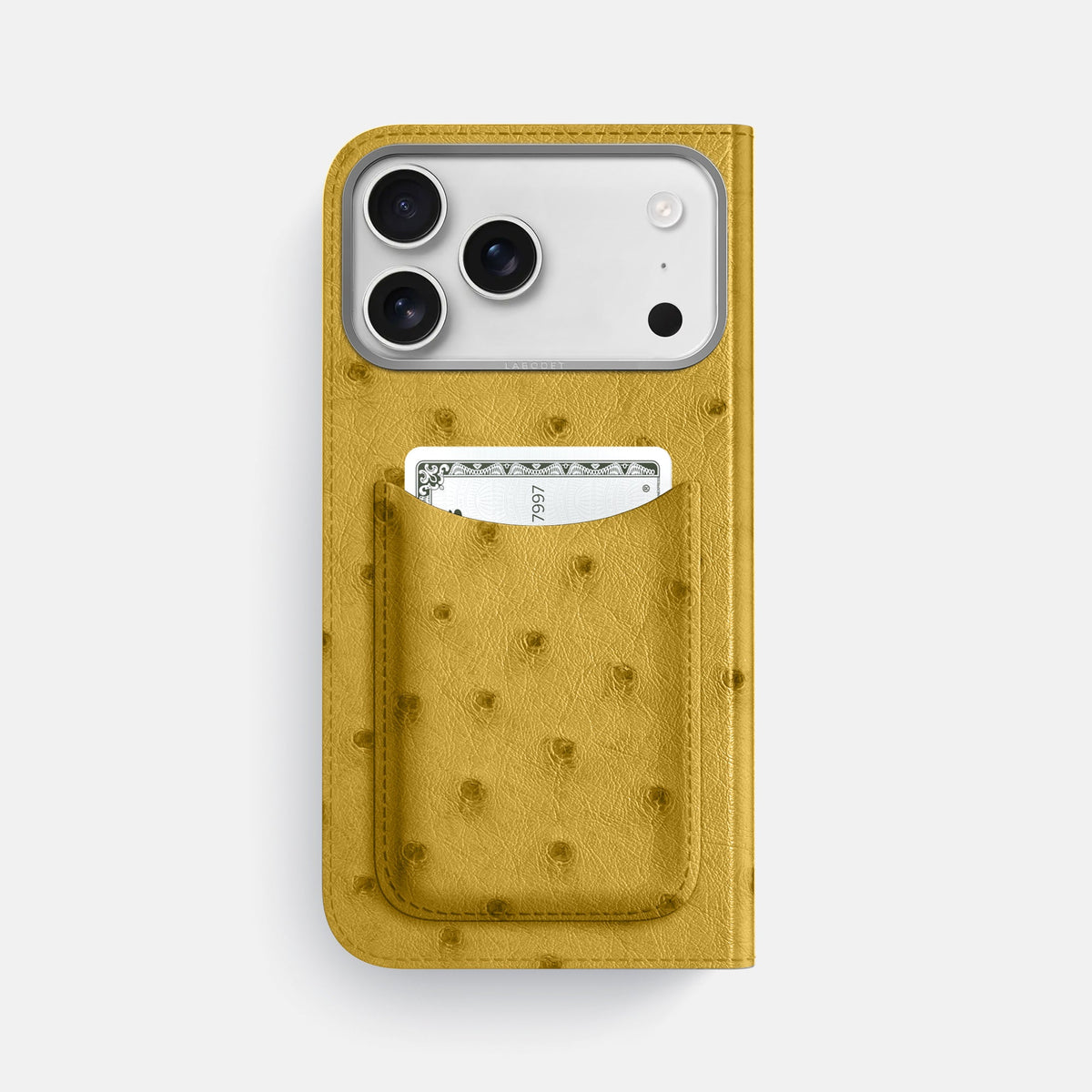 Folio Case with Card For iPhone 18 Pro Max In Ostrich -3 | Gold-Steel