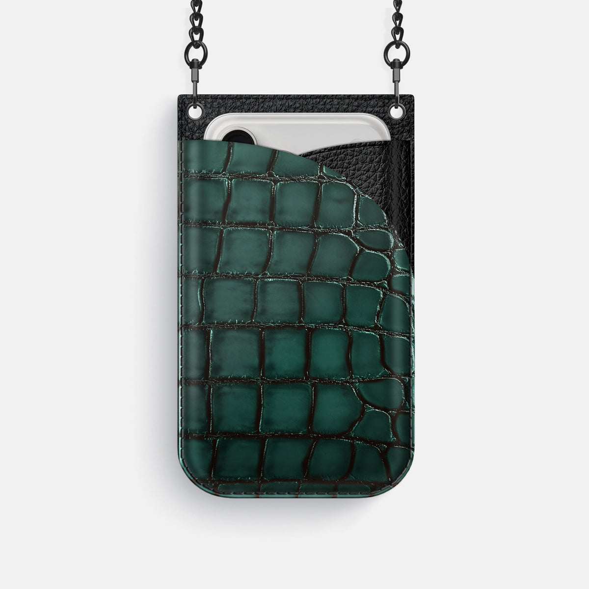 Crossbody Bag For iPhone 18 Pro In Patina Alligator -1 | Green-Black