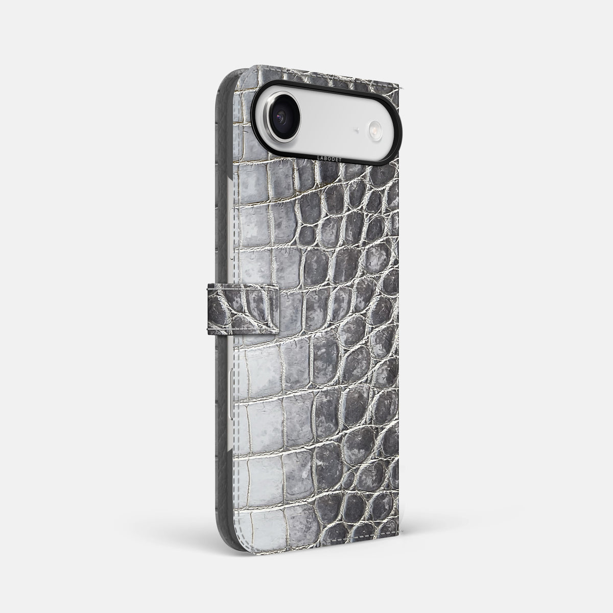 Folio Case with Clasp For iPhone 17 Air In Himalayan Crocodile -1 | Silver-Black