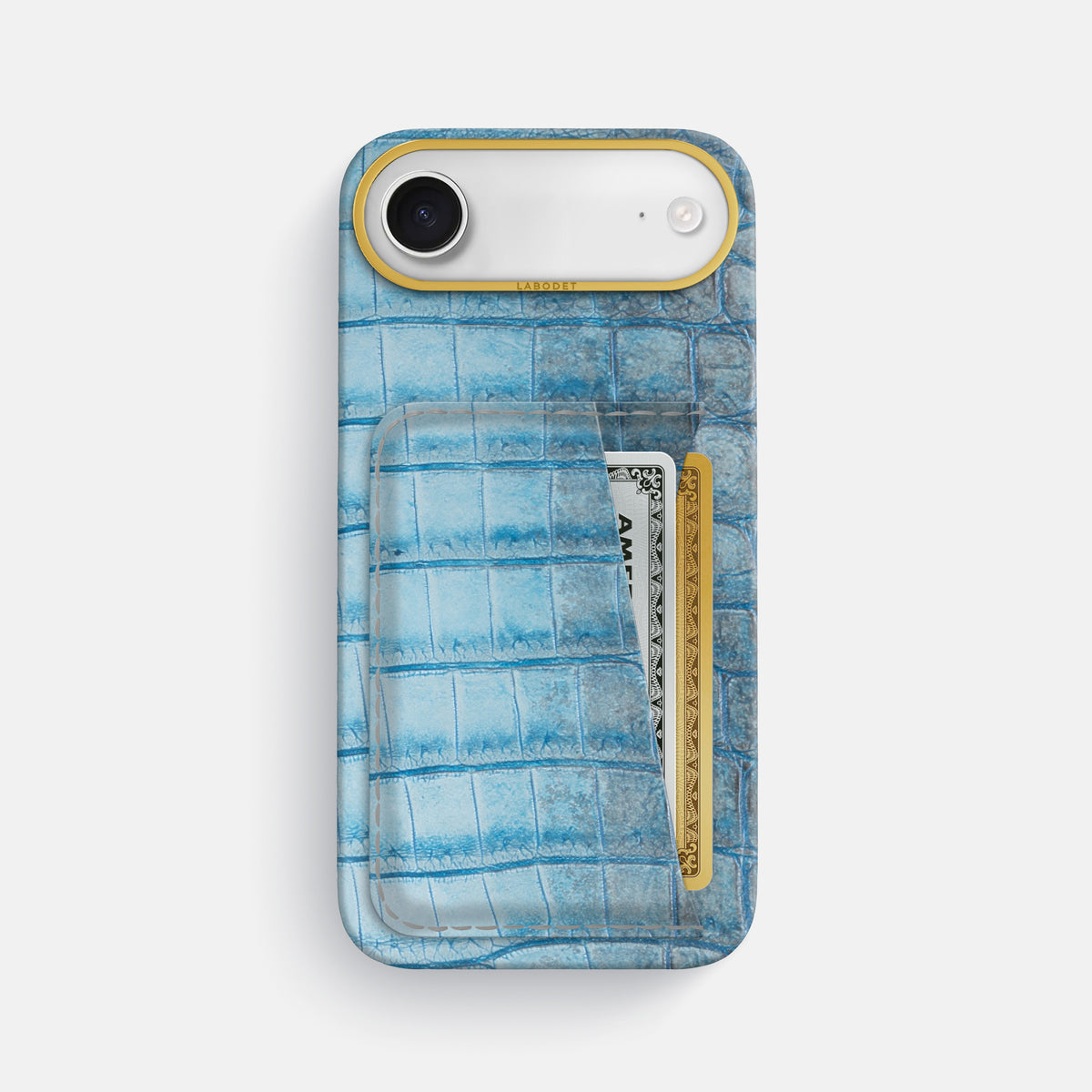 Double Card Case For iPhone 17 Air In Himalayan Crocodile -1 | Ice-Blue-Gold