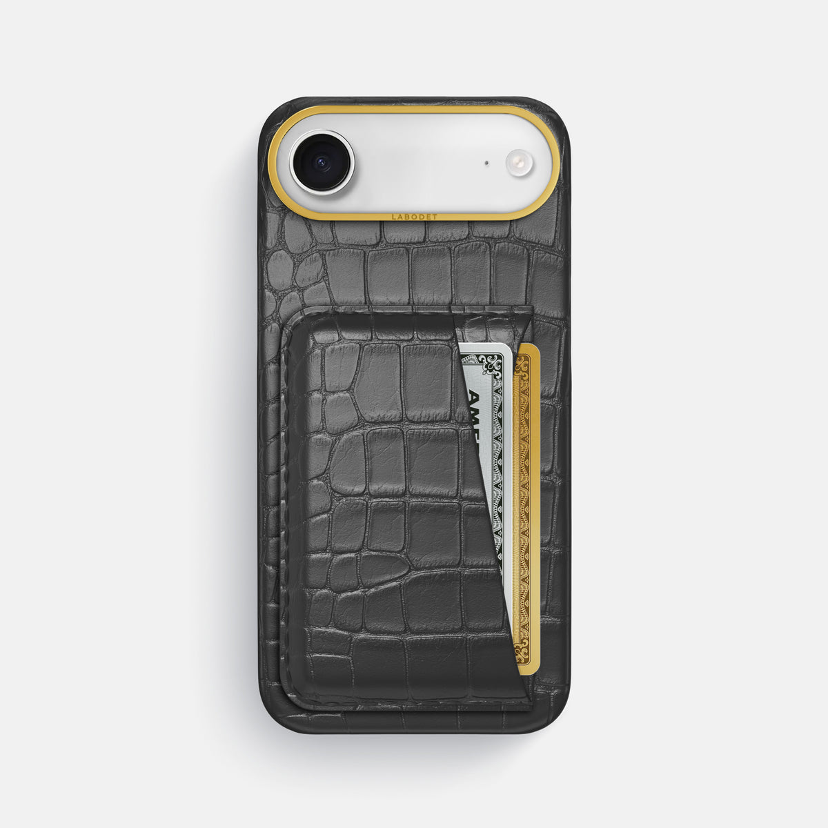 Double Card Case For iPhone 17 Air In Alligator -1 | Grey-Gold
