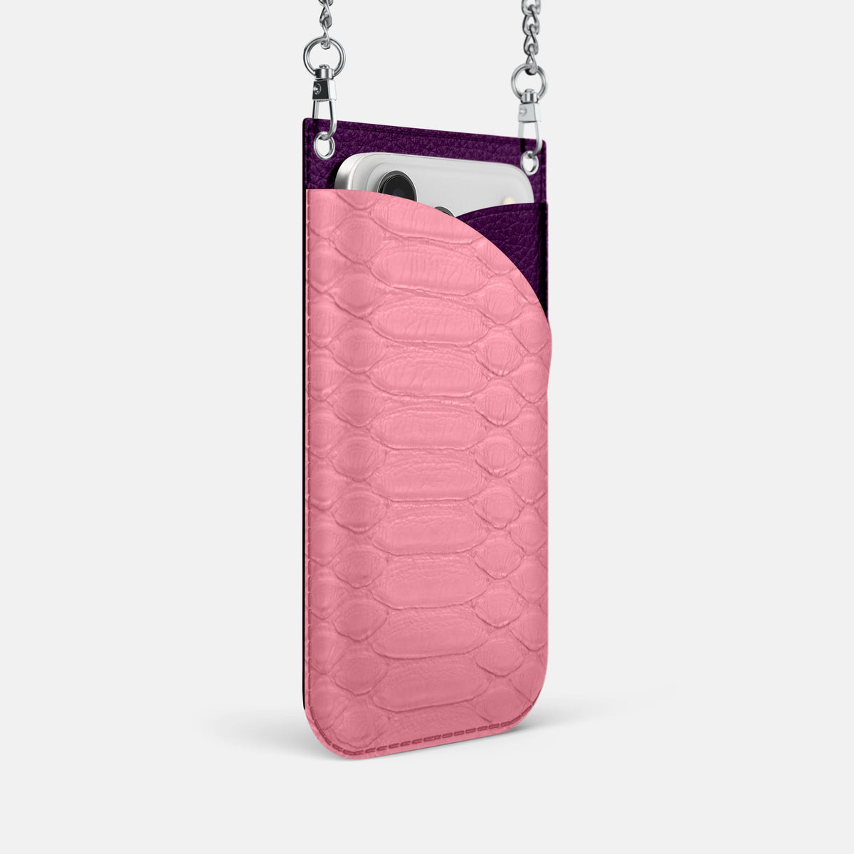Crossbody Bag For iPhone 18 Pro In Python -2 | Pink-Steel