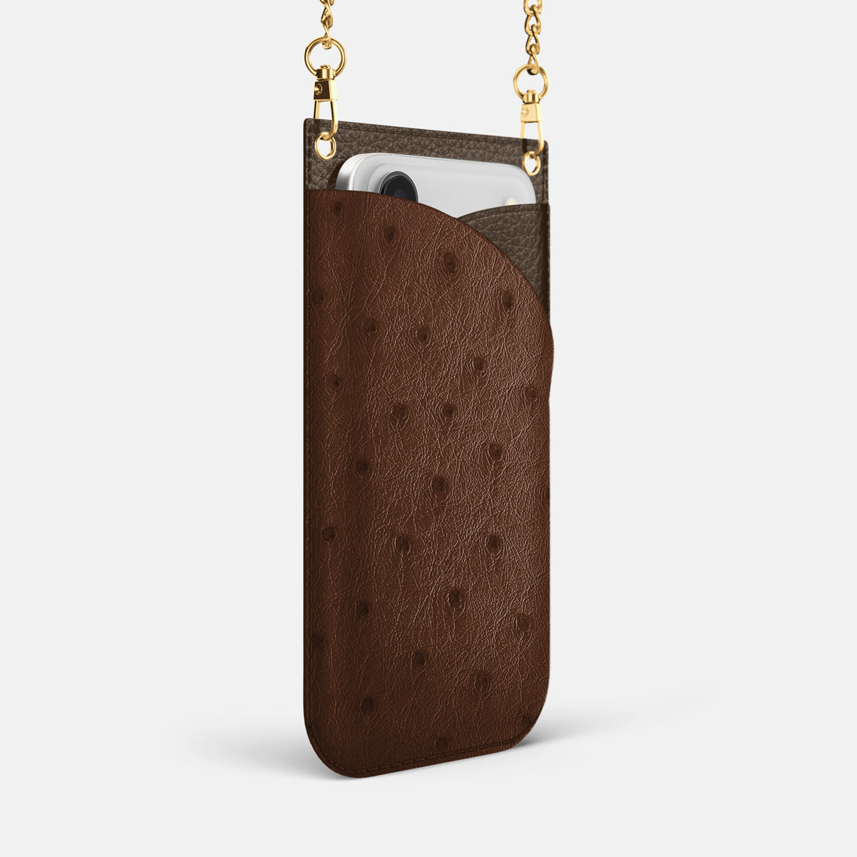 Crossbody Bag For iPhone 17 Air In Ostrich -2 | Chocolate-Gold