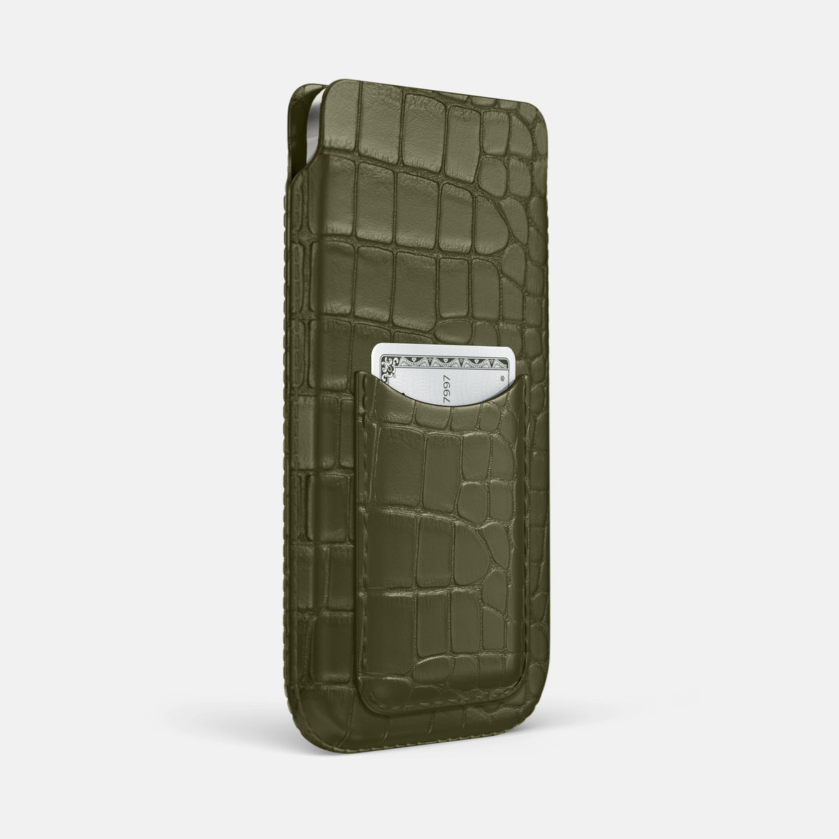 Pouch Card Case For iPhone 17 Pro Max In Alligator -2 | Kaki-Green