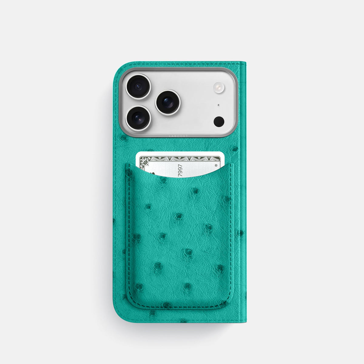 Folio Case with Card For iPhone 18 Pro In Ostrich -3 | Turquoise-Steel