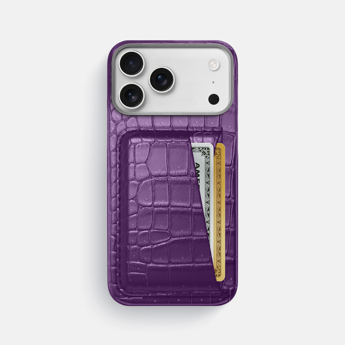 Double Card Case For iPhone 17 Pro Max In Porosus Crocodile -1 | Purple-Steel