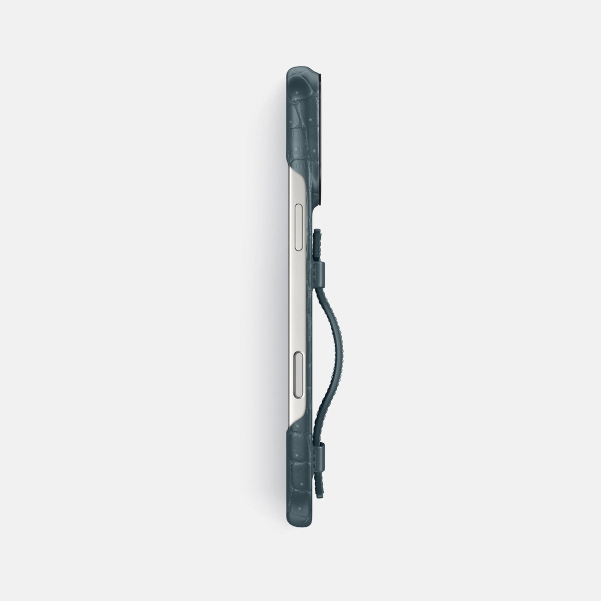 Handle Case For iPhone 18 Pro Max In Porosus Crocodile -3 | Denim-Black