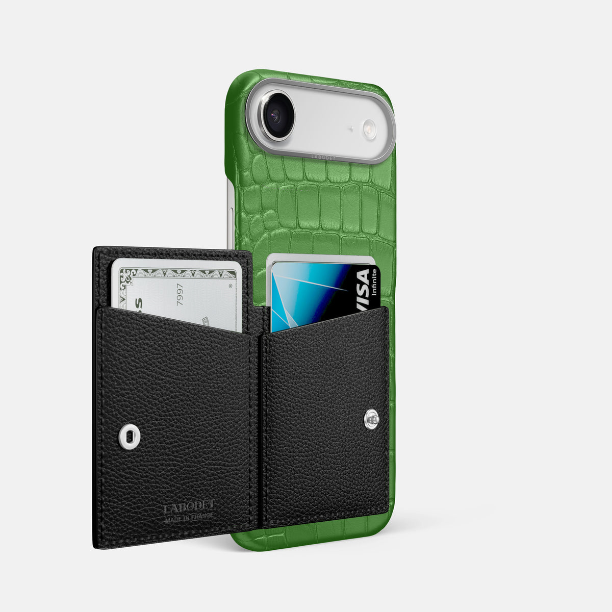 Bi-Fold Case For iPhone 17 Air In Alligator -2 | Apple-Green-Steel