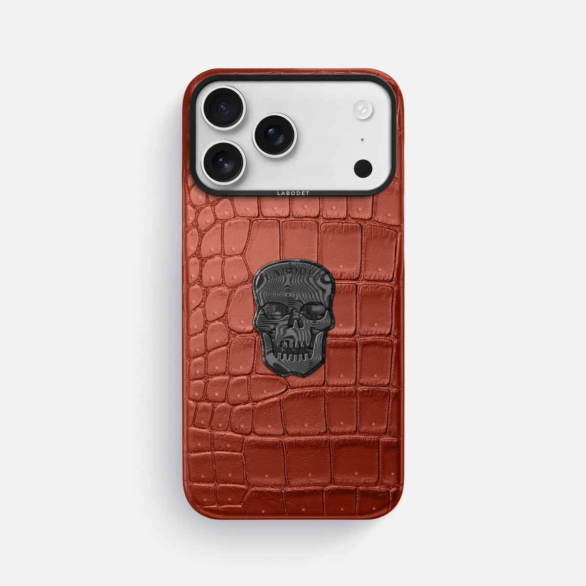 Classic Case With Carbon Skull For iPhone 18 Pro Max In Porosus Crocodile -1 | Mahogany-Brown-Black