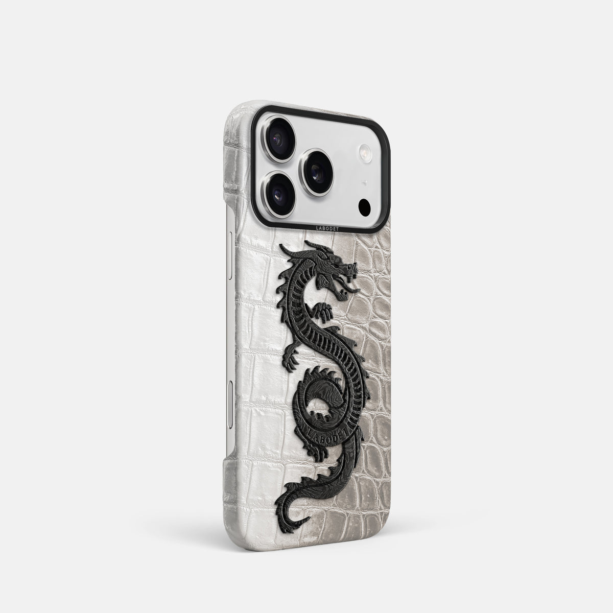 Classic Case With Carbon Dragon For iPhone 17 Pro In Himalayan Crocodile -2 | Grey-Black
