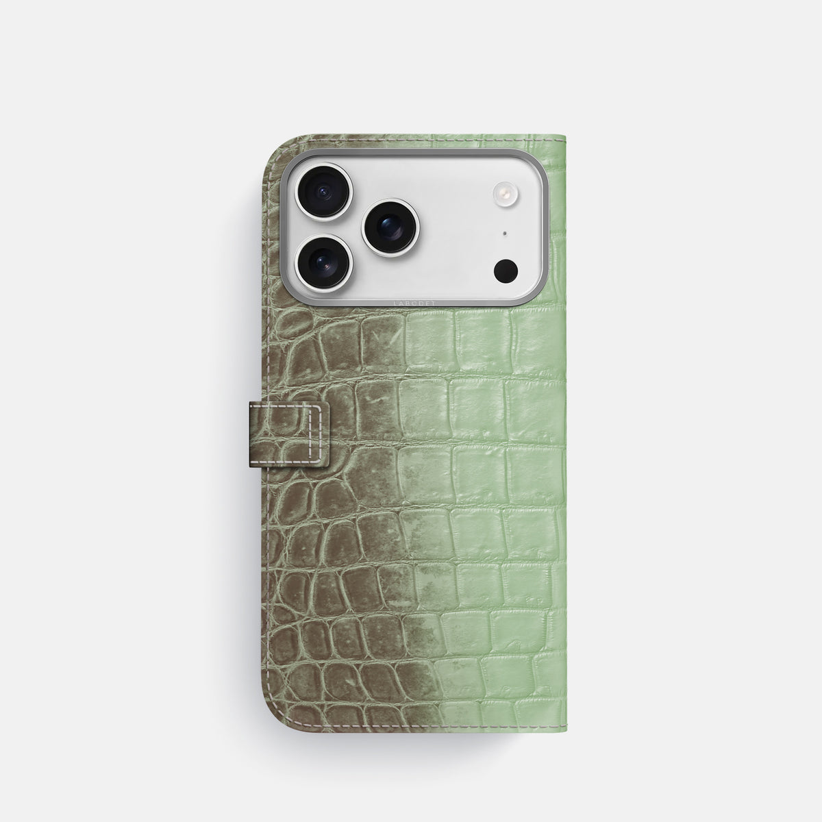 Folio Case with Clasp For iPhone 17 Pro In Himalayan Crocodile -3 | Pistachio-Steel
