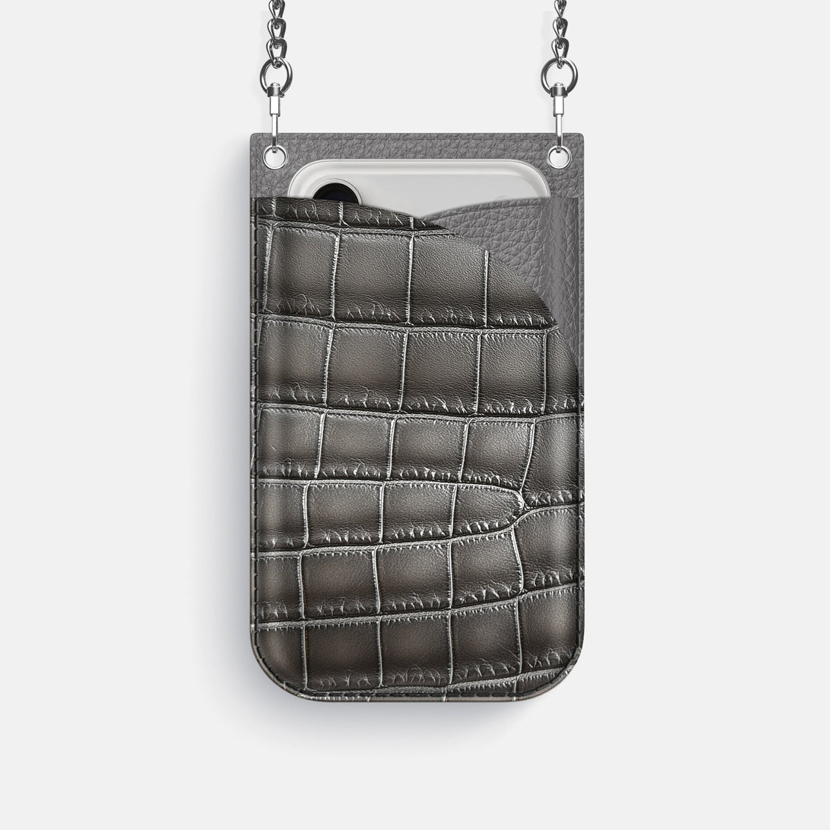 Crossbody Bag For iPhone 18 Pro In Patina Alligator -1 | Grey-Steel