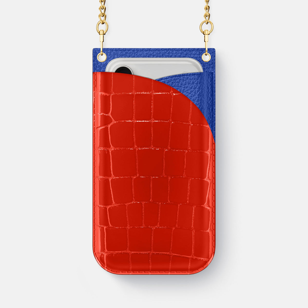 Crossbody Bag For iPhone 18 Pro Max In Shiny Alligator -1 | Coral-Orange-Gold