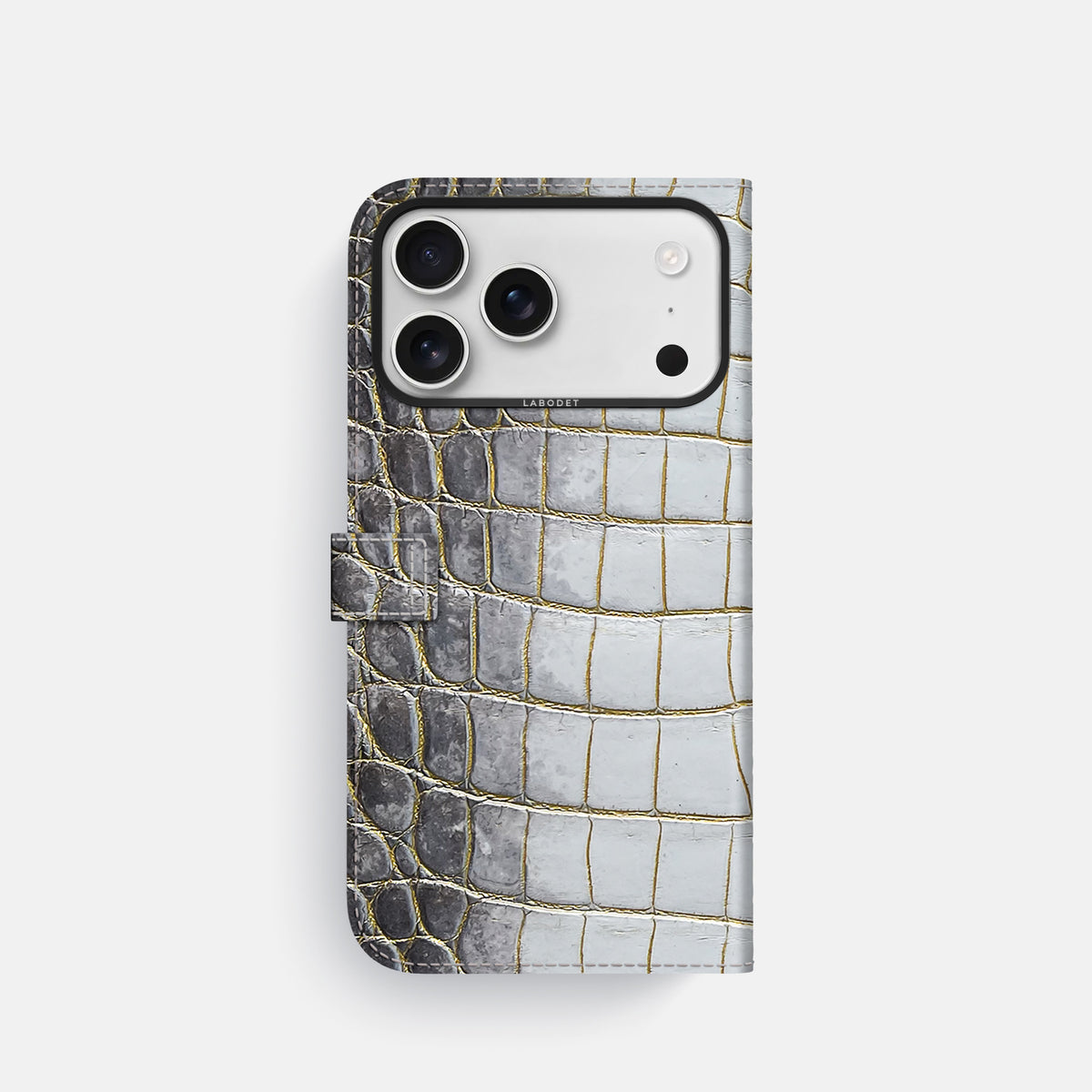 Folio Case with Clasp For iPhone 17 Pro In Himalayan Crocodile -3 | Gold-Black