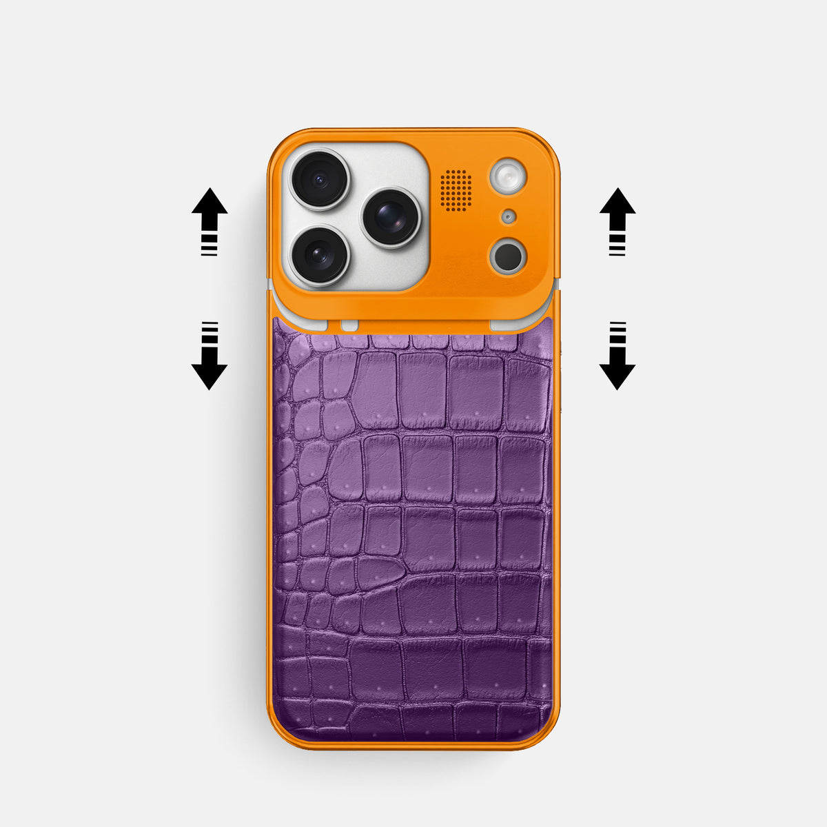 Metal Case For iPhone 17 Pro In Porosus Crocodile -2 | Purple-Orange