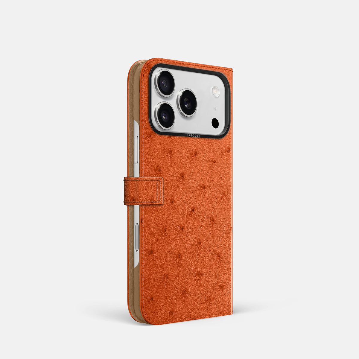 Folio Case with Clasp For iPhone 18 Pro In Ostrich -1 | Orange-Black