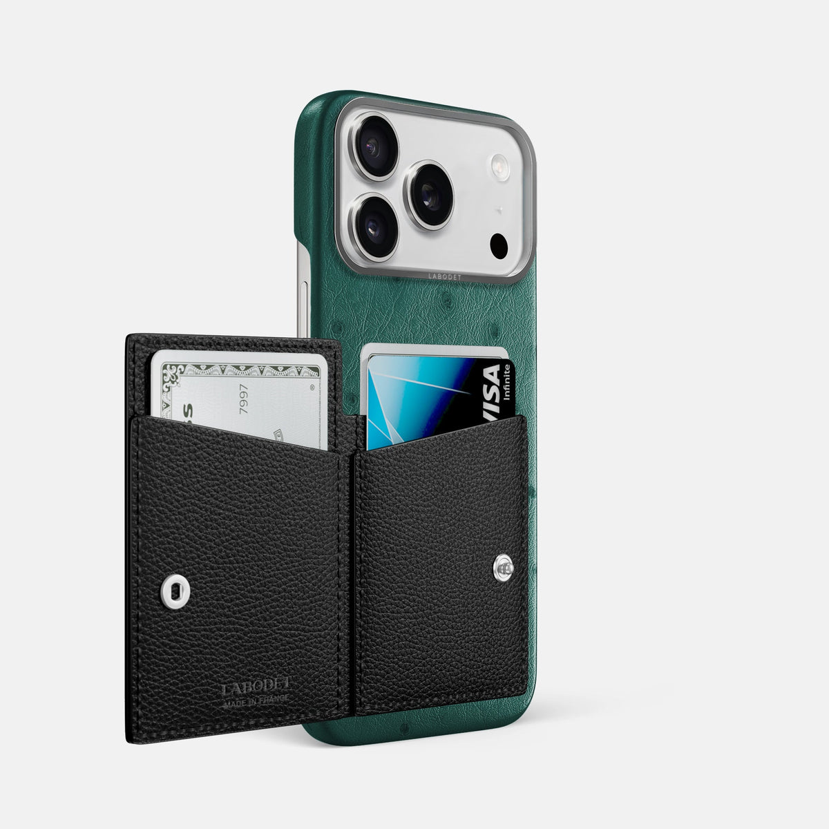 Bi-Fold Case For iPhone 18 Pro Max In Ostrich -2 | Forest-Green-Steel