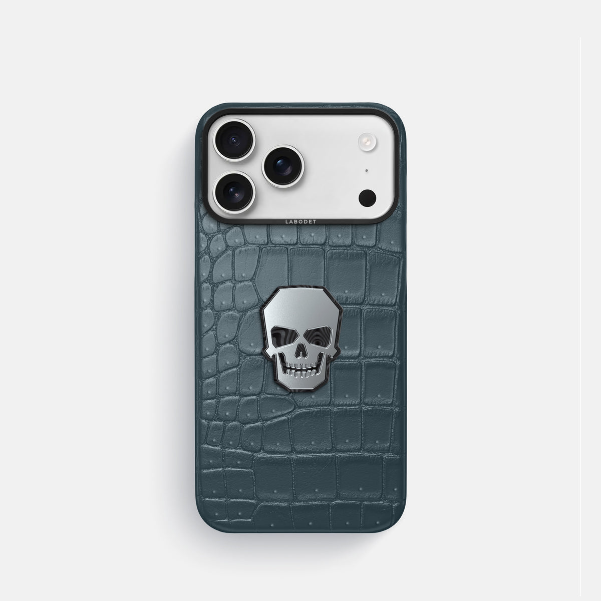Classic Case With Titanium Skull For iPhone 17 Pro In Porosus Crocodile -1 | Denim-Black