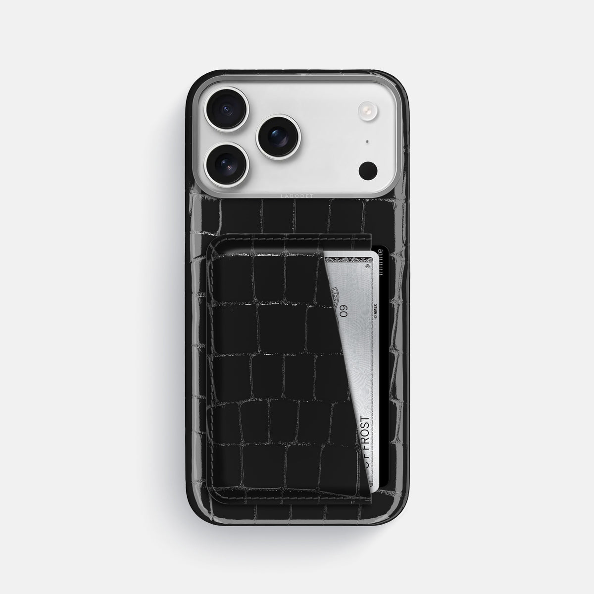 Double Card Case For iPhone 17 Pro Max In Shiny Alligator -1 | Black-Steel