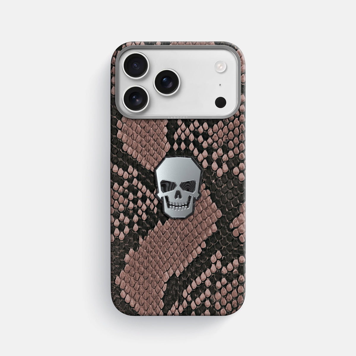 Classic Case With Titanium Skull For iPhone 18 Pro Max In Deluxe Python -1 | Mahogany-Brown-Steel