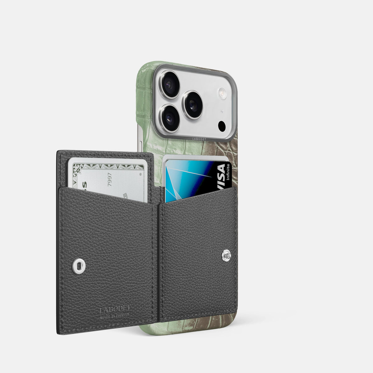 Bi-Fold Case For iPhone 18 Pro In Himalayan Crocodile -2 | Pistachio-Steel