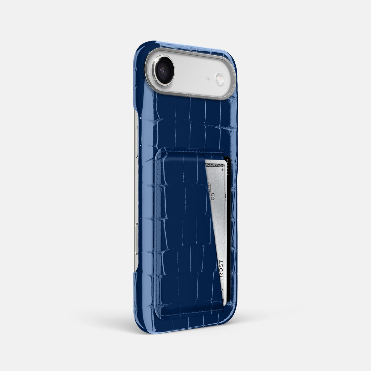 Double Card Case For iPhone 17 Air In Shiny Alligator -2 | Mediterranean-Steel