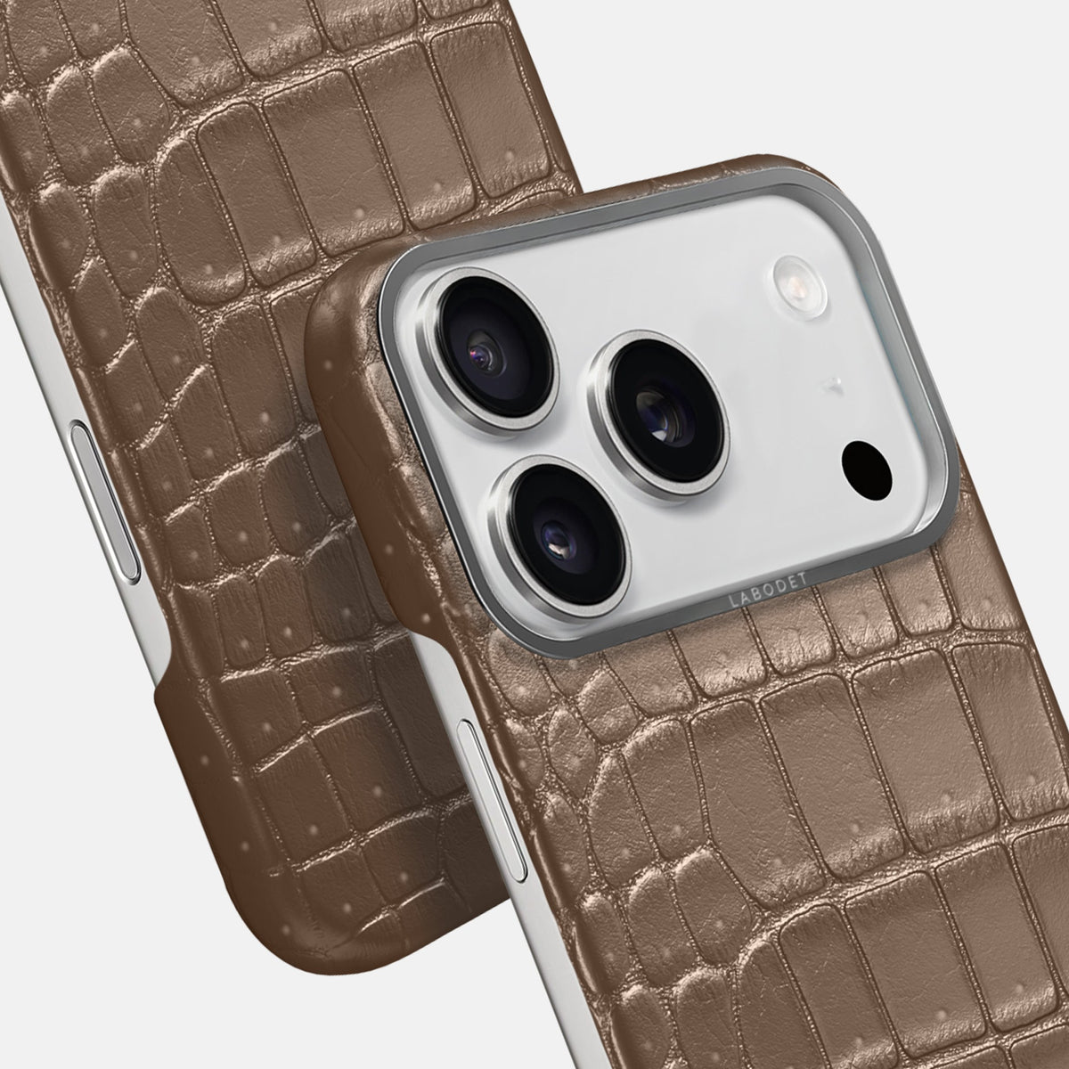 Classic Case For iPhone 18 Pro Max In Porosus Crocodile -6 | Fur-Brown-Steel