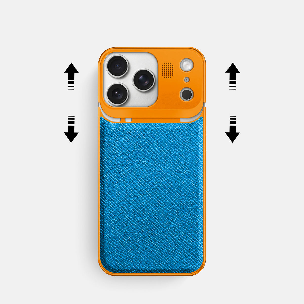 Metal Case For iPhone 17 Pro In Epsom-Style Calf -2 | Sky-Blue-Orange