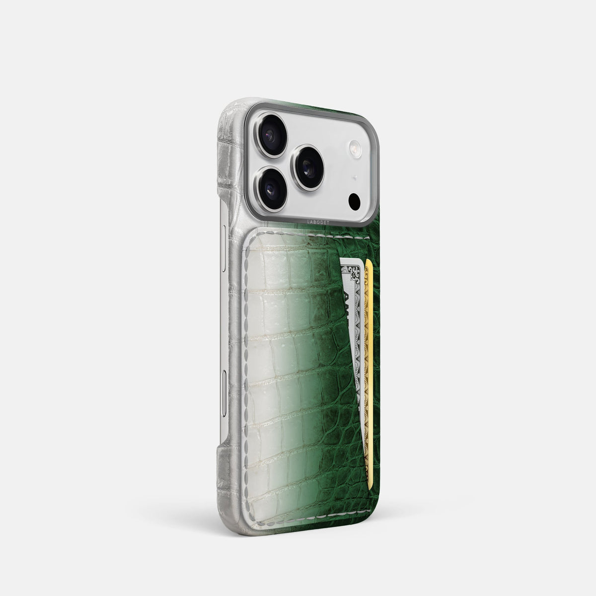 Double Card Case For iPhone 18 Pro In Himalayan Crocodile -2 | Green-Steel