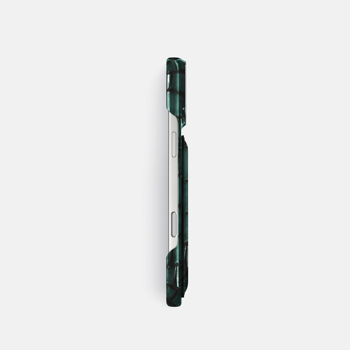 Double Card Case For iPhone 18 Pro In Patina Alligator -3 | Green-Steel