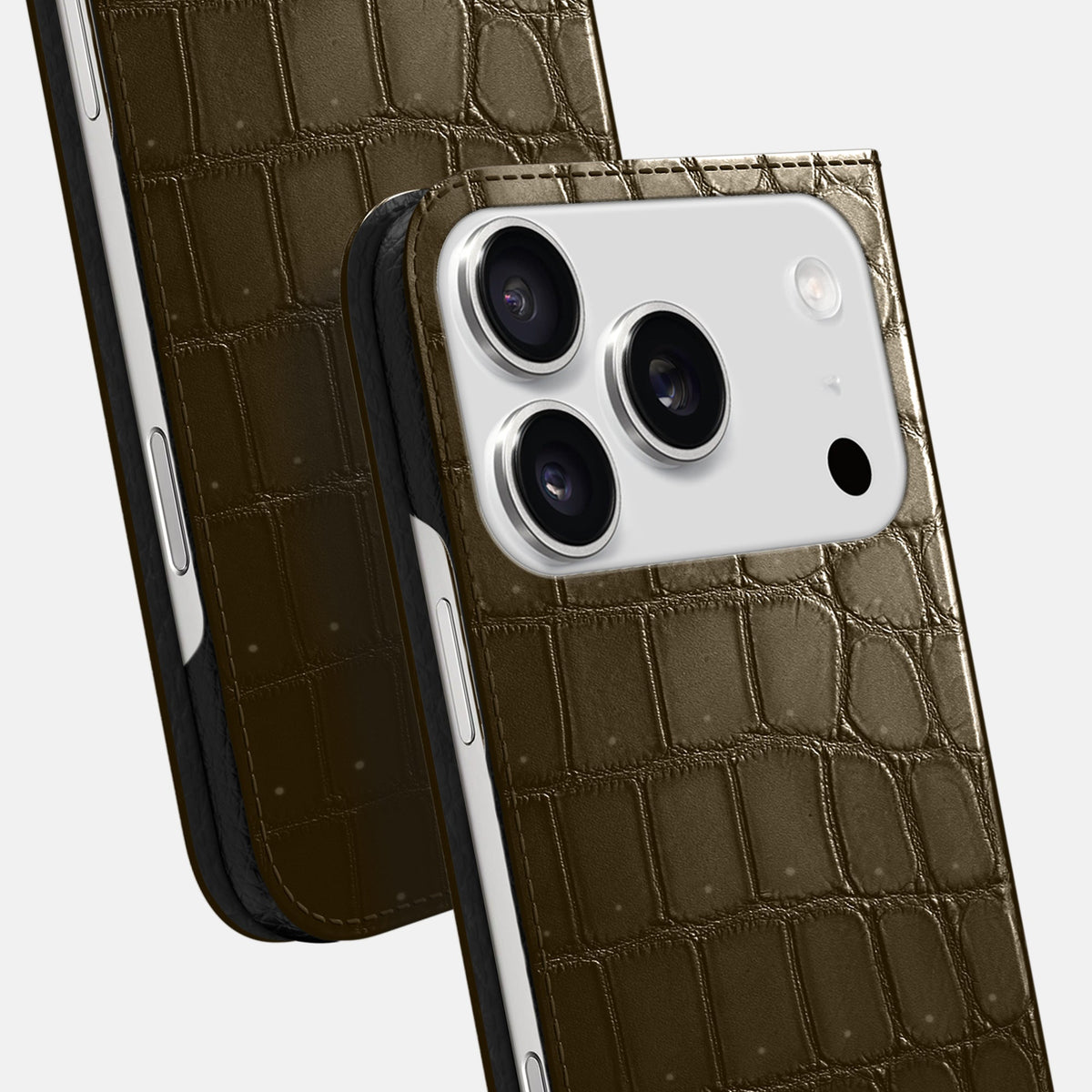 Folio Slim Case For iPhone 18 Pro Max In Porosus Crocodile -5 | Bronze