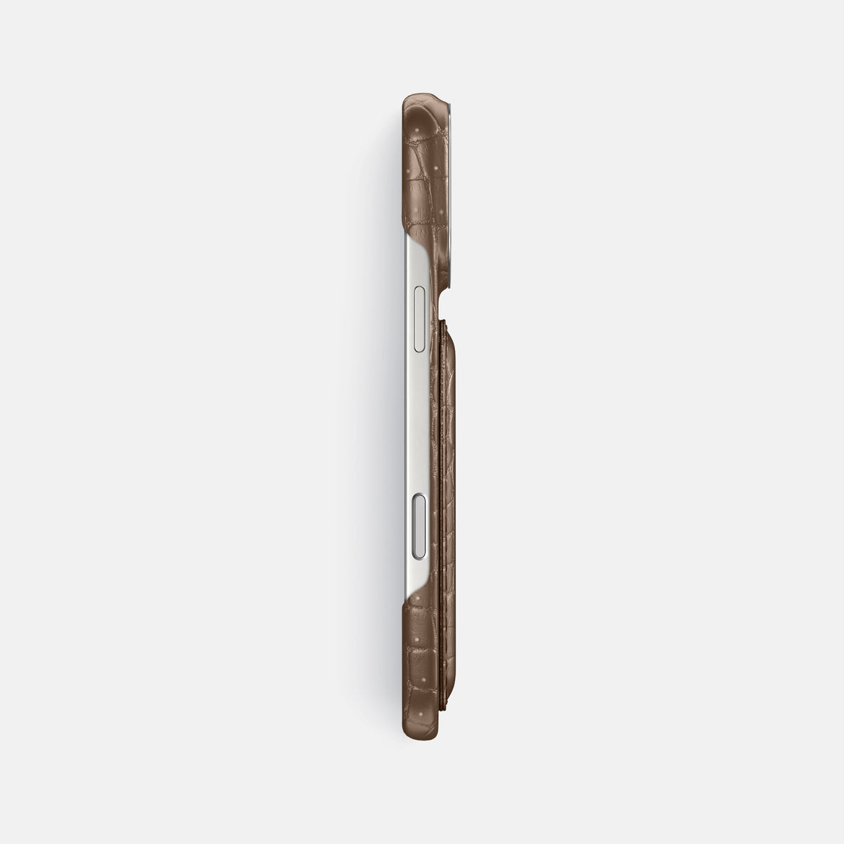 Double Card Case For iPhone 17 Pro Max In Porosus Crocodile -3 | Fur-Brown-Steel