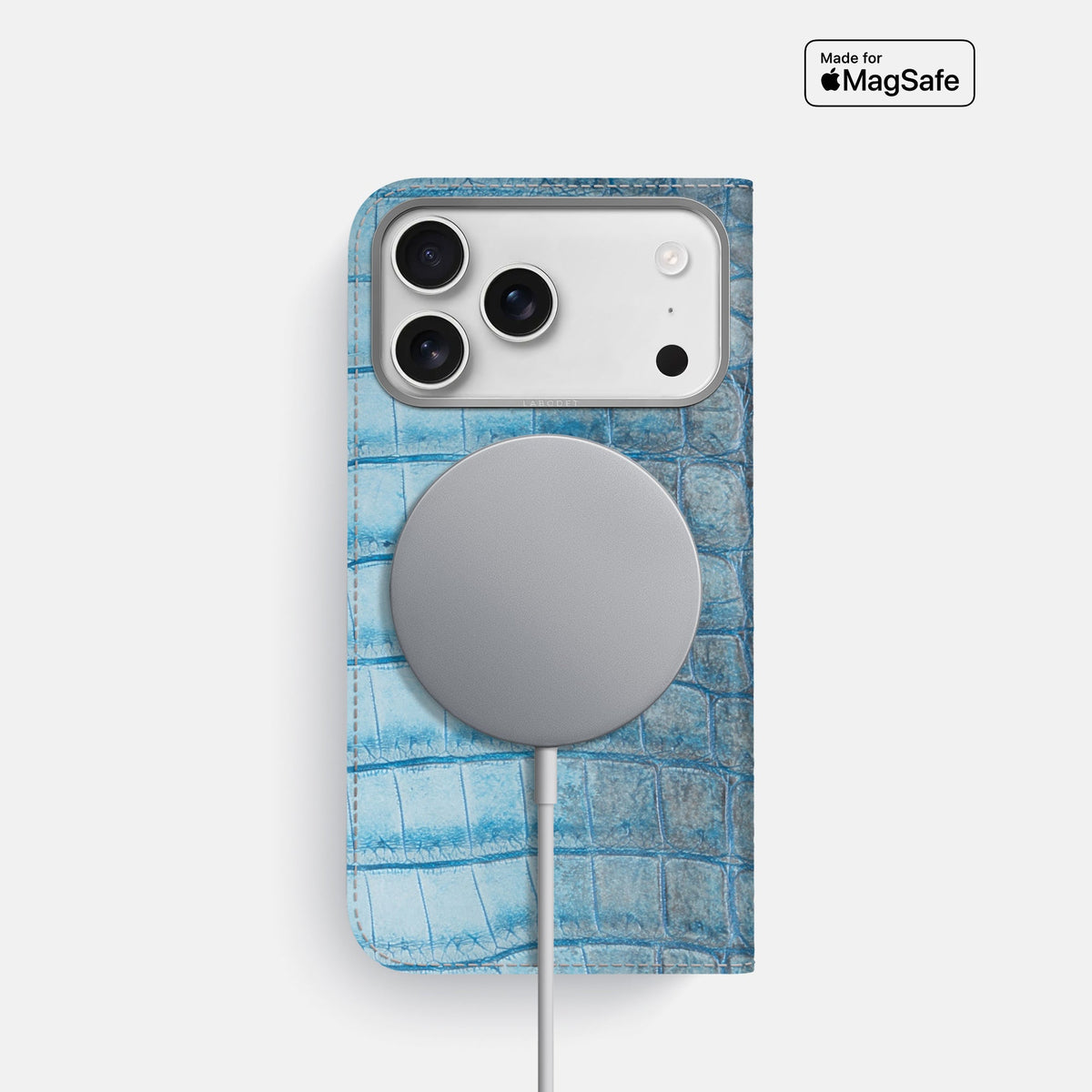 Folio Case For iPhone 18 Pro In Himalayan Crocodile -3 | Ice-Blue-Steel