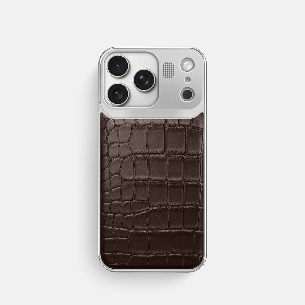 Metal Case For iPhone 18 Pro In Alligator -1 | Dark-Brown-Steel