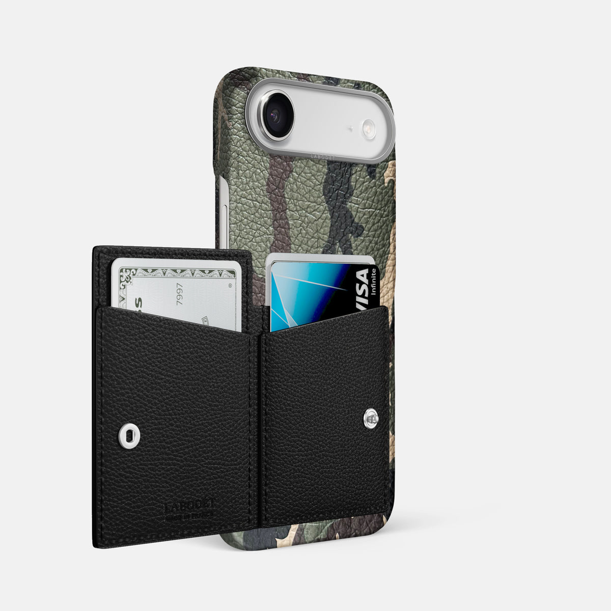 Bi-Fold Case For iPhone 17 Air In Calf -2 | Camouflage-Steel
