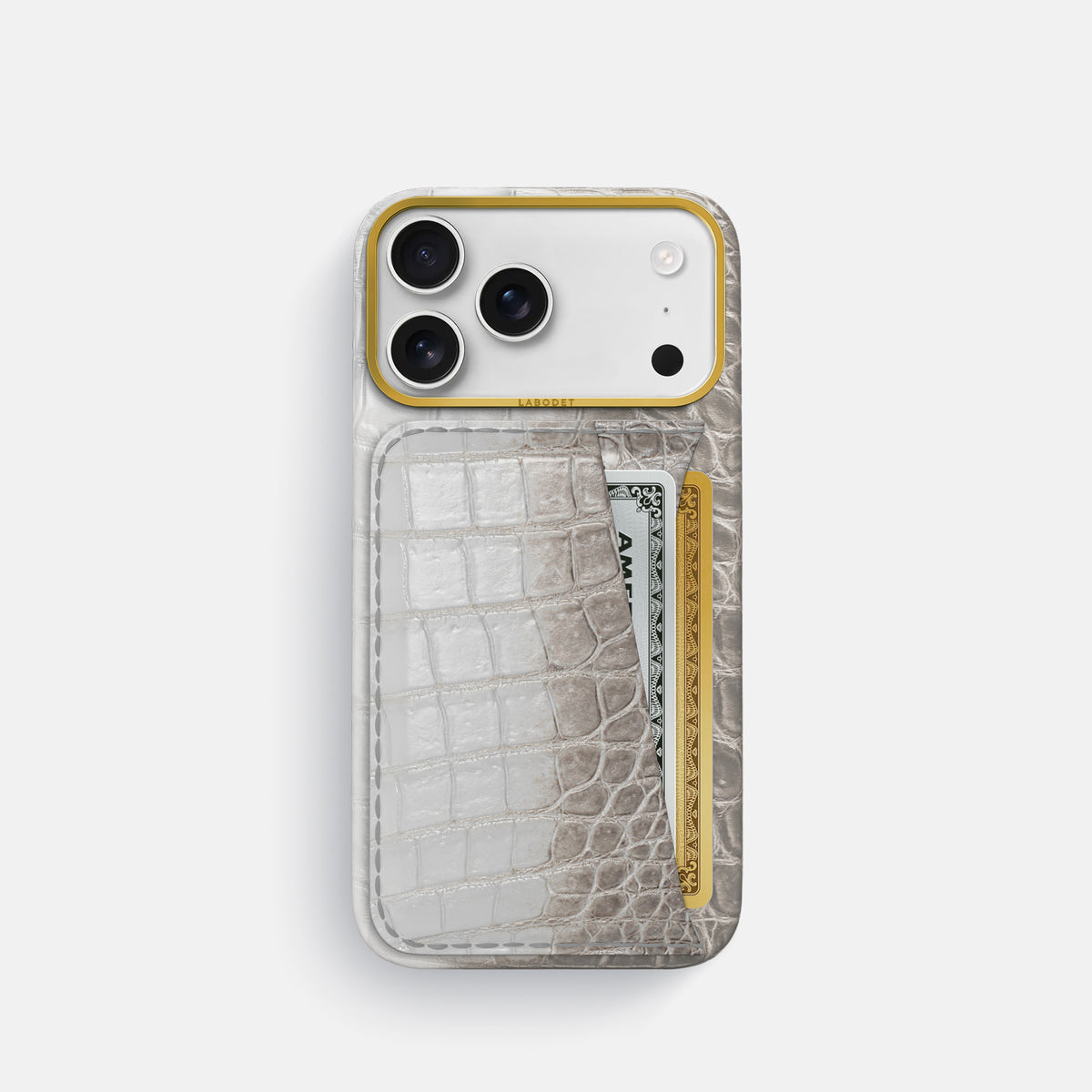 Double Card Case For iPhone 17 Pro In Himalayan Crocodile -1 | Grey-Gold