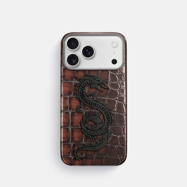 Classic Case With Carbon Dragon For iPhone 17 Pro In Patina Alligator