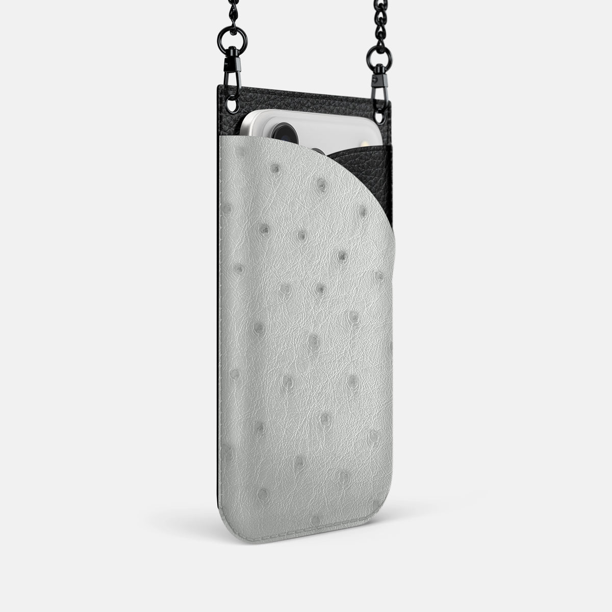 Crossbody Bag For iPhone 17 Pro In Ostrich -2 | White-Black