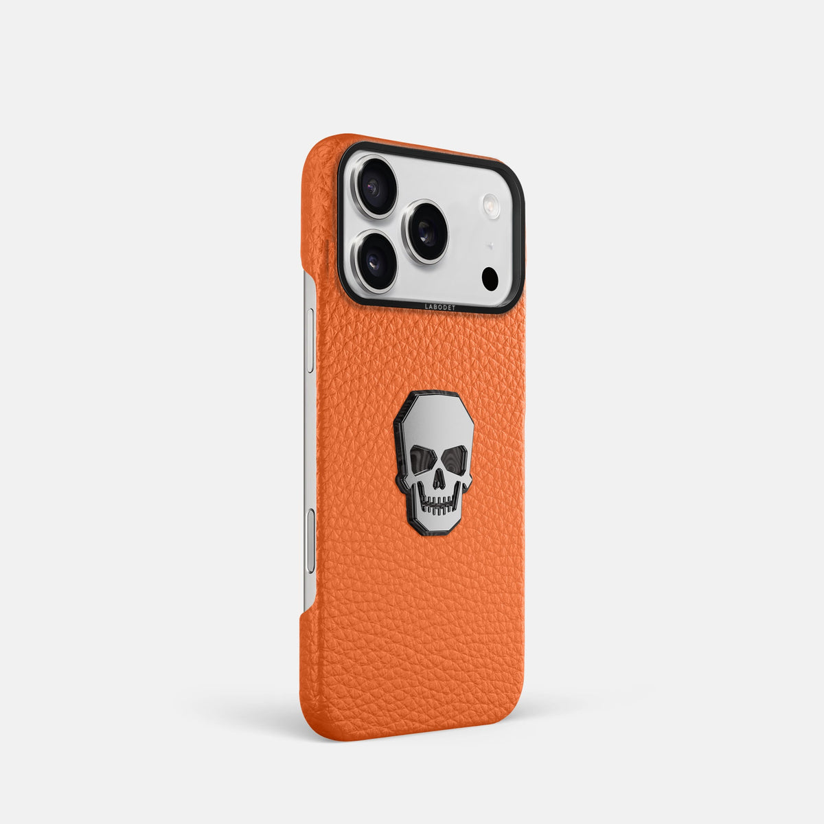 Classic Case With Titanium Skull For iPhone 18 Pro In Calf -2 | Orange-Black