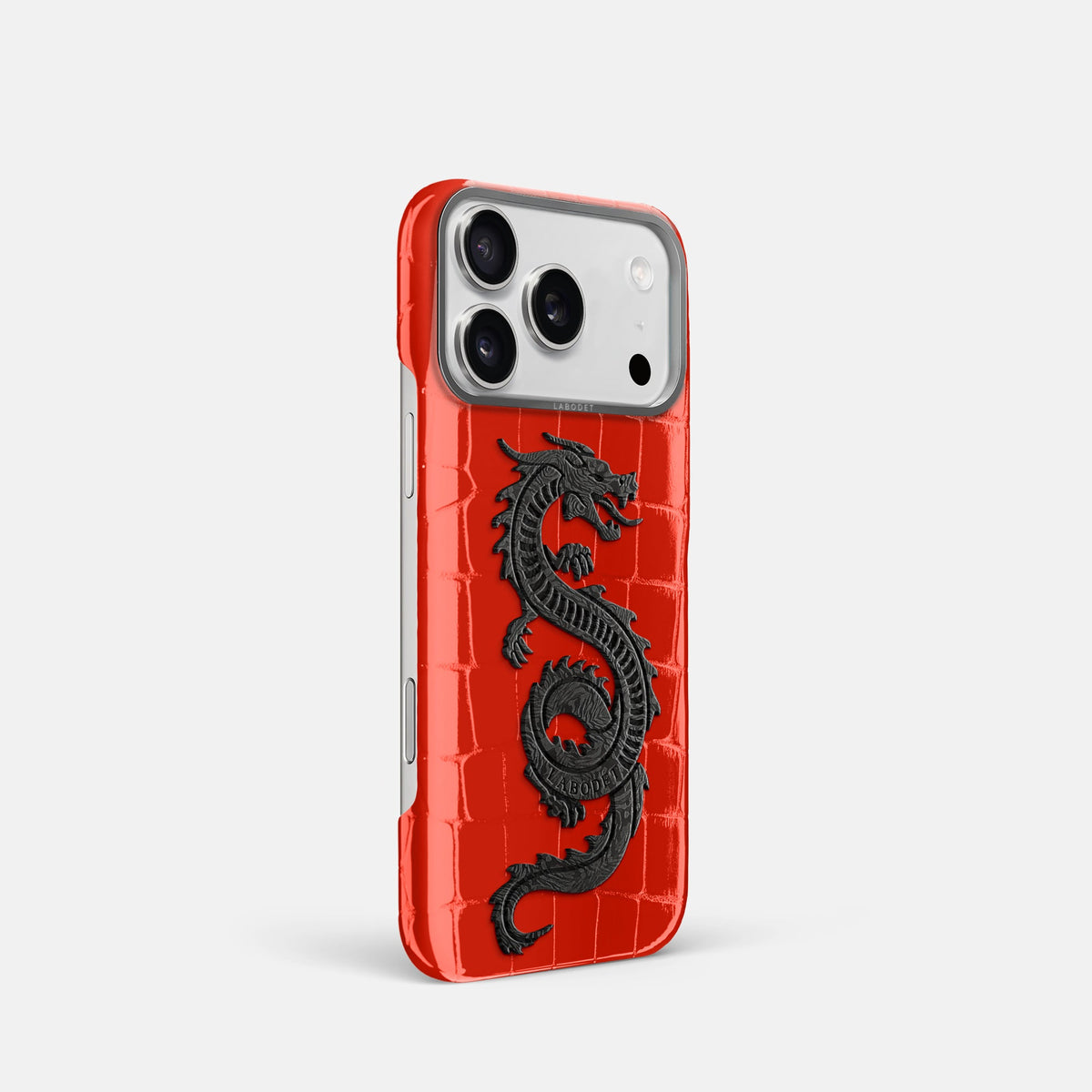 Classic Case With Carbon Dragon For iPhone 18 Pro In Shiny Alligator -2 | Coral-Orange-Steel