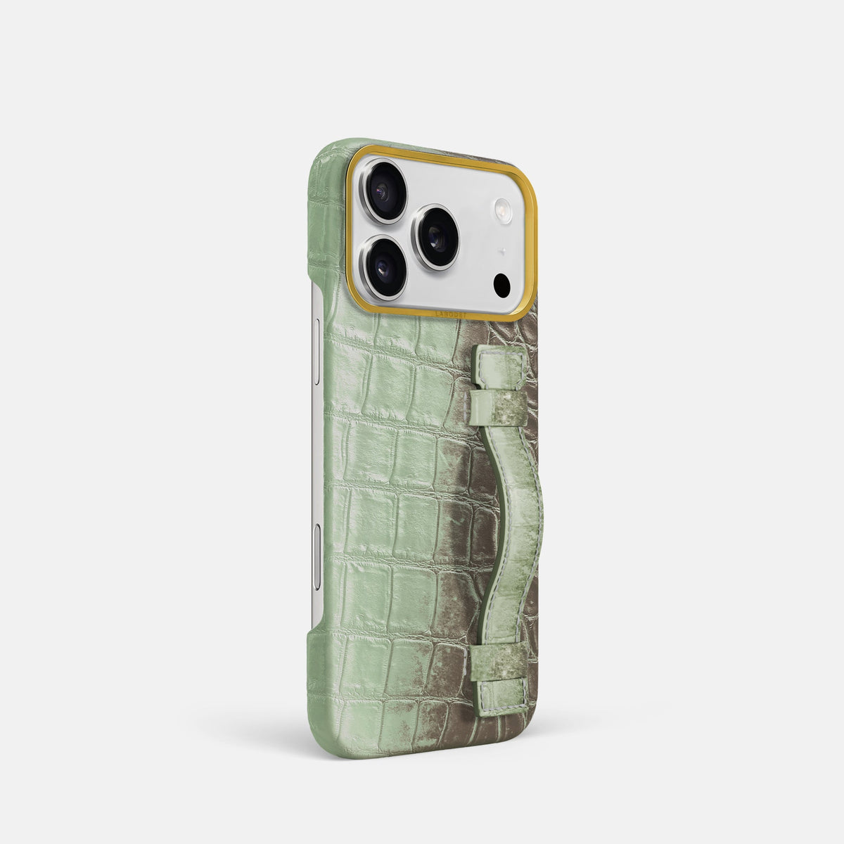 Handle Case For iPhone 18 Pro In Himalayan Crocodile -2 | Pistachio-Gold