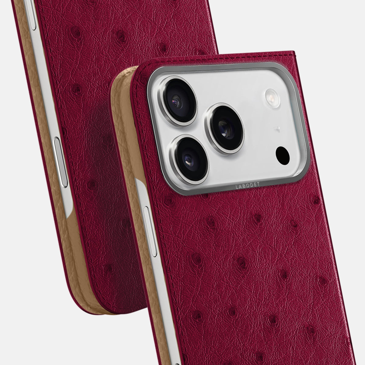 Folio Case For iPhone 18 Pro In Ostrich -5 | Bordeaux-Steel
