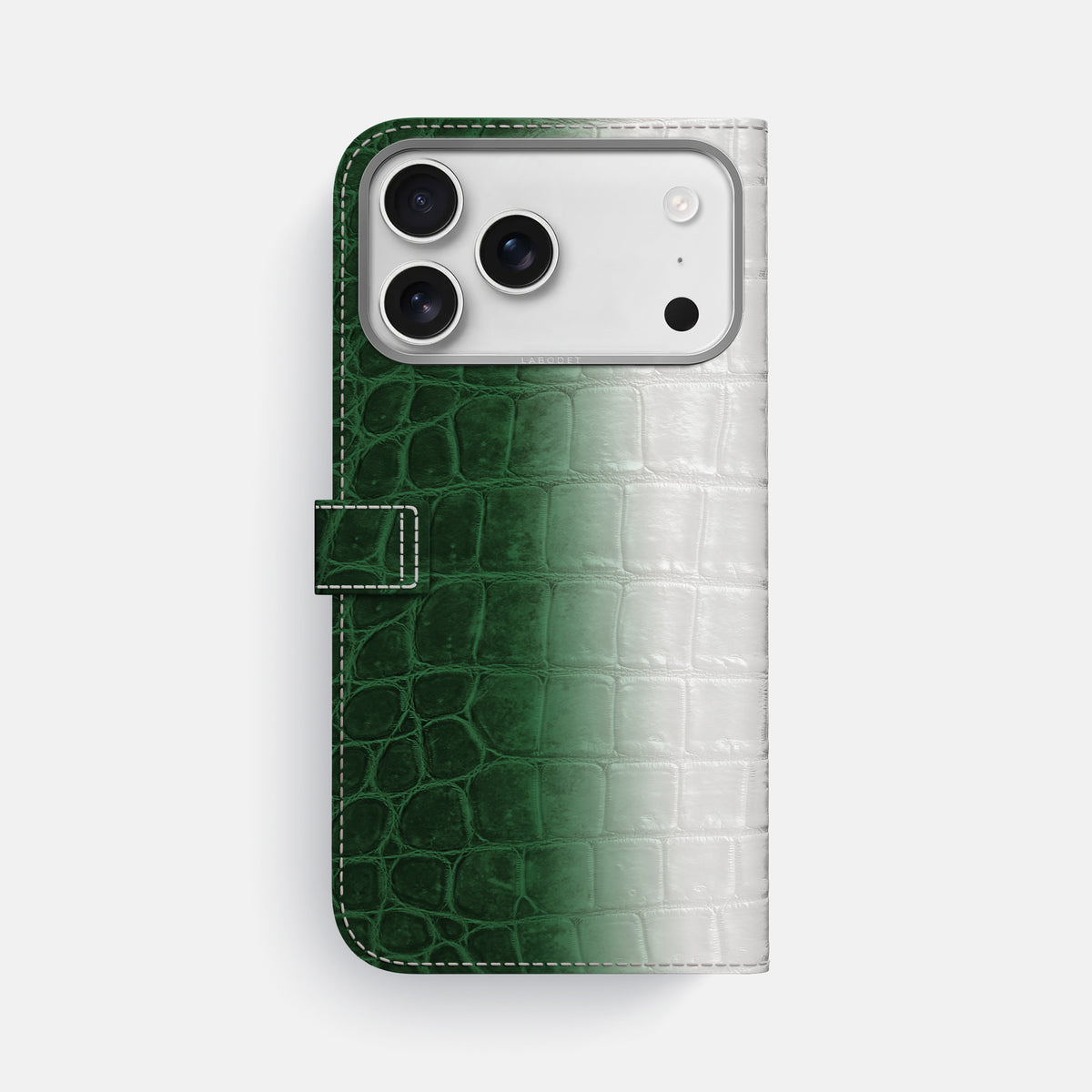 Folio Case with Clasp For iPhone 17 Pro Max In Himalayan Crocodile -3 | Green-Steel