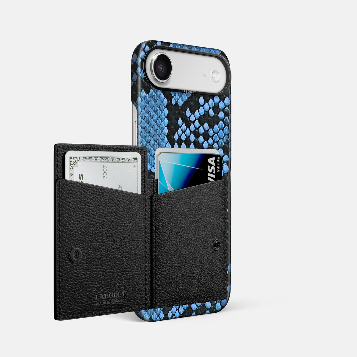 Bi-Fold Case For iPhone 17 Air In Deluxe Python -2 | Blue-Jeans-Black