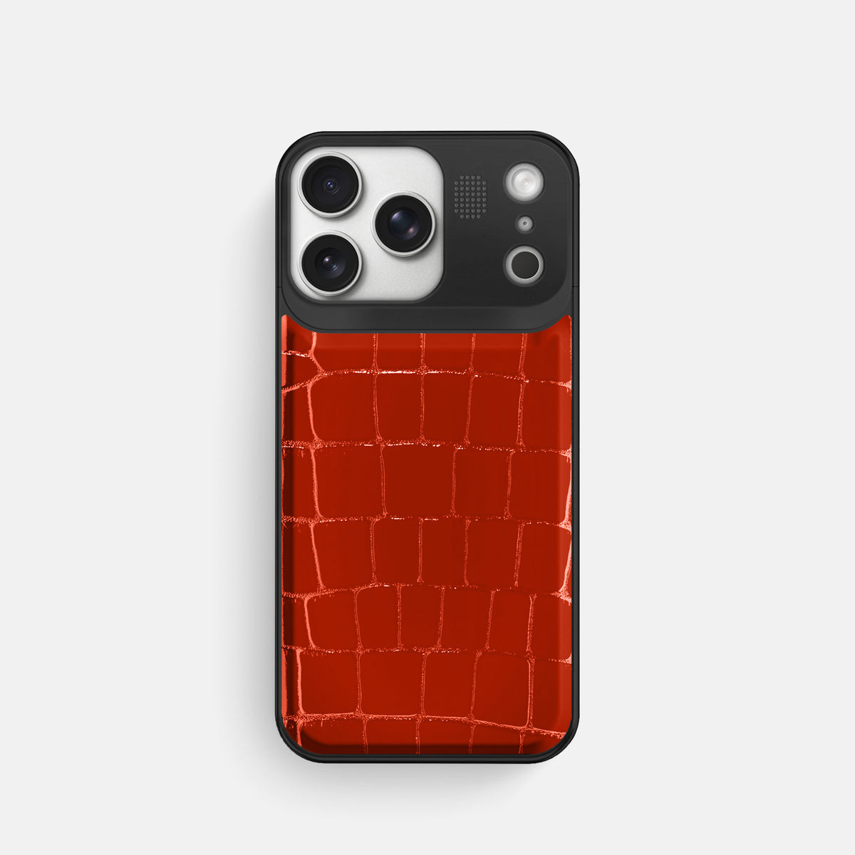 Metal Case For iPhone 17 Pro In Shiny Alligator -1 | Orange-Black