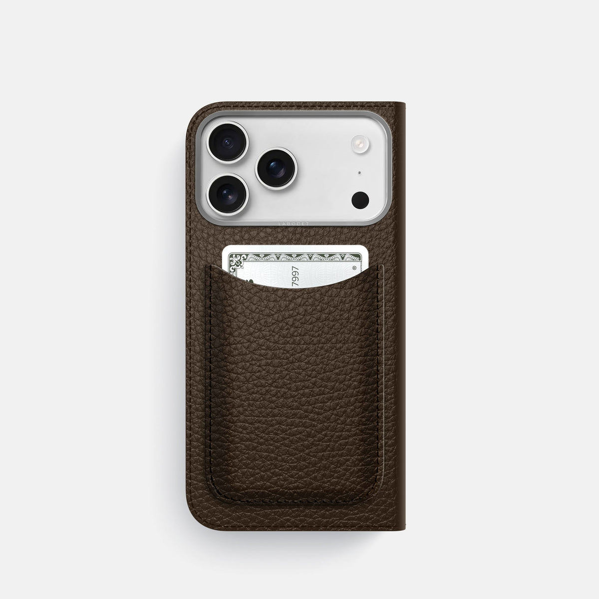 Folio Case with Card For iPhone 18 Pro In Calf -3 | Dark-Brown-Steel
