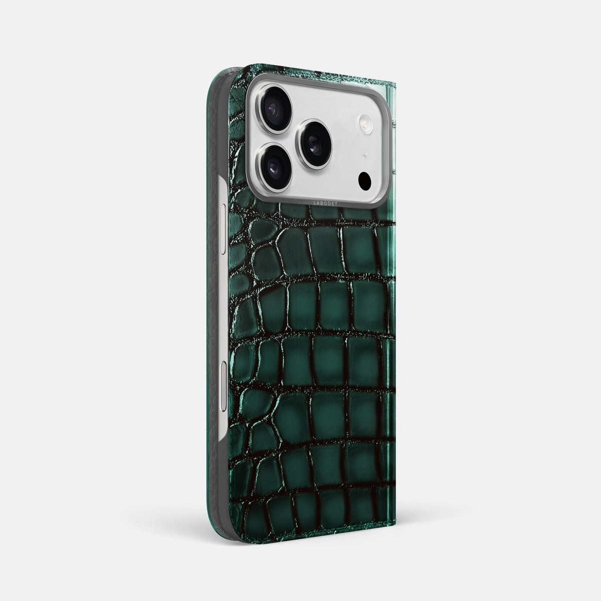 Folio Case For iPhone 18 Pro Max In Patina Alligator -1 | Green-Steel